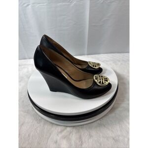 Audrey Brooke Black Wedge Hills W/ Gold Accents Women's Size 9